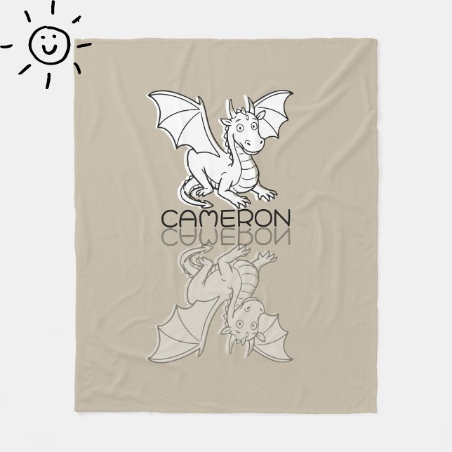 Sweet Grey Dragon Reflection Doodle Custom Name Fleece Blanket (Creator Uploaded)