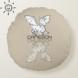 Sweet Grey Dragon Reflection Doodle Custom Name Round Pillow