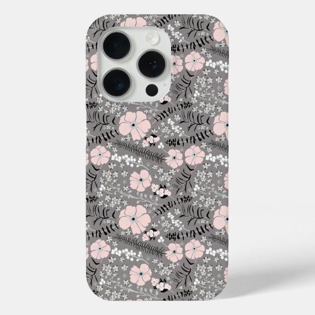 Sweet Grey Pink White Whimsical Pattern Flowers  Case-Mate iPhone Case (Back)