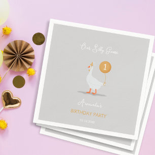 Sweet Grey Silly Goose Birthday Party Napkin