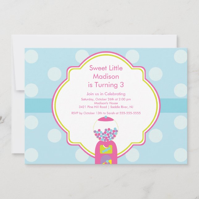 Sweet Gumball Candy Birthday Party Invitation (Front)