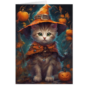 Sweet Halloween Kitten Witch Card