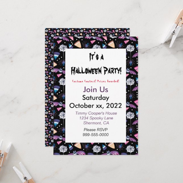 Sweet Halloween sur invitation Customisée noire (Devant/Arrière en situation)