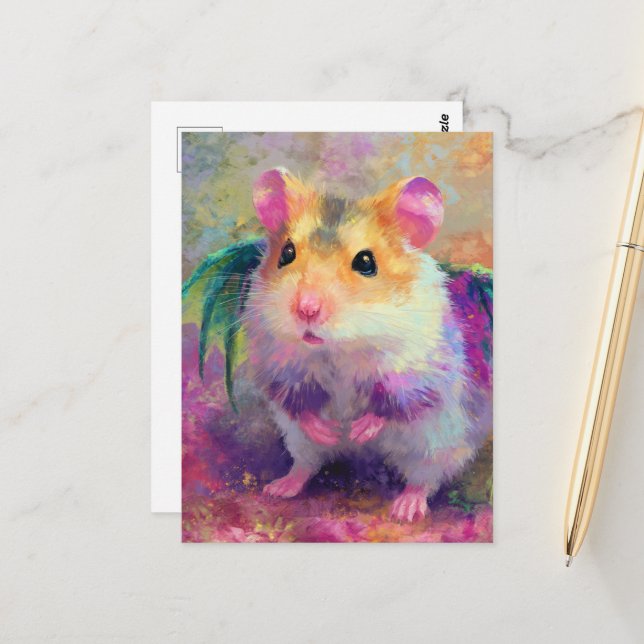 Sweet Hamster Dragon Postcard (Front/Back In Situ)