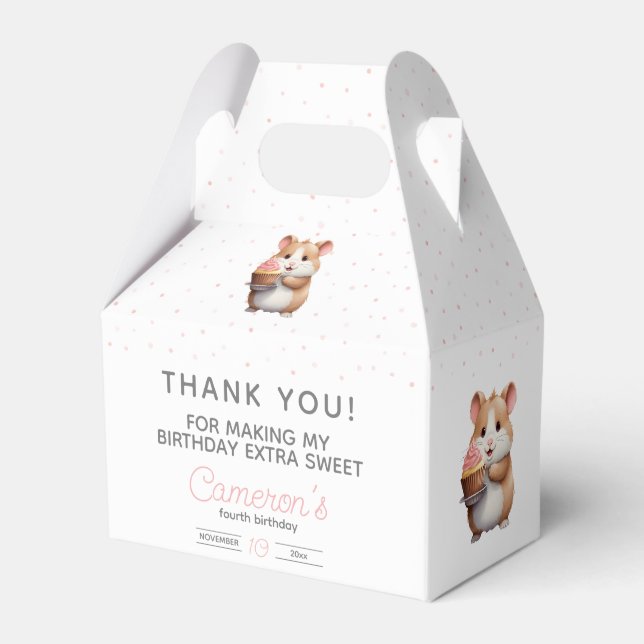 Sweet Hamster, Pink Cupcake Children's Birthday  Favor Box (Front Side)