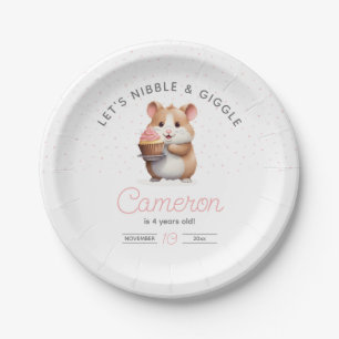 Sweet Hamster, Pink Cupcake Children's Birthday Paper Plate