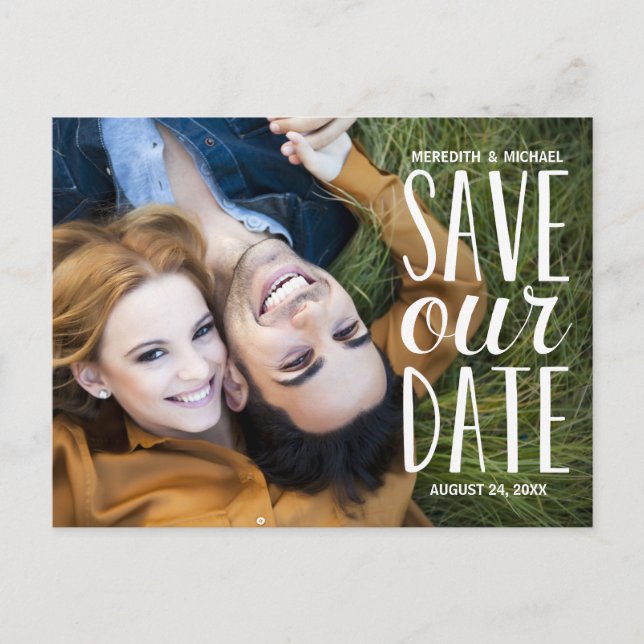 Sweet Hand Lettered Typography Photo Save the Date Announcement Postcard (Front)
