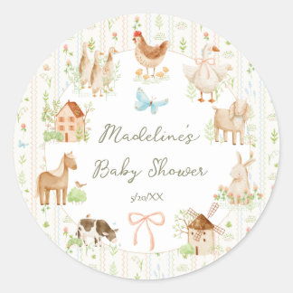 Sweet Handpainted Grandmillenial Farm Baby Shower Classic Round Sticker