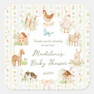 Sweet Handpainted Grandmillenial Farm Baby Shower Square Sticker