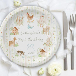 Sweet Handpainted Grandmillenial Farm Birthday Paper Plate