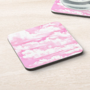 Sweet Happy Fuchsia Pink Clouds Coaster