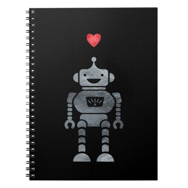 Sweet, Happy Robot with Little Red Heart Notebook (Front)