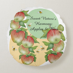 Sweet Harmony: Watercolor Apples and a Bee Round Pillow