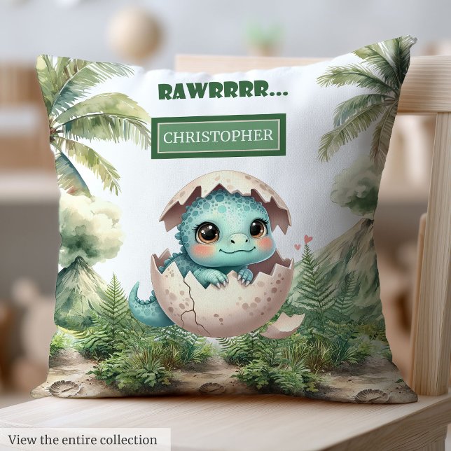 Sweet Hatching Soon Baby Dinosaur Personalized  Throw Pillow (Sweet Hatching Soon Baby Dinosaur Personalized Throw Pillow )