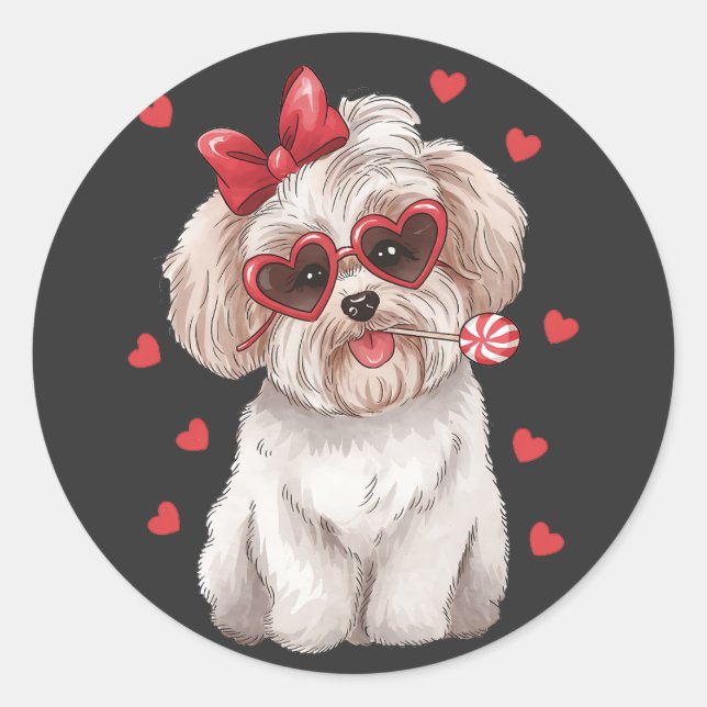 Sweet Havanese with Lollipop Valentine's Day. Classic Round Sticker (Front)