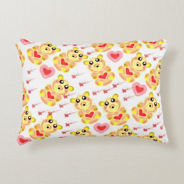 Sweet Heart Bear Nursery Pattern Accent Pillow (Front)