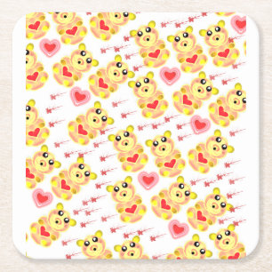 Sweet Heart Bear Nursery Pattern Square Paper Coaster