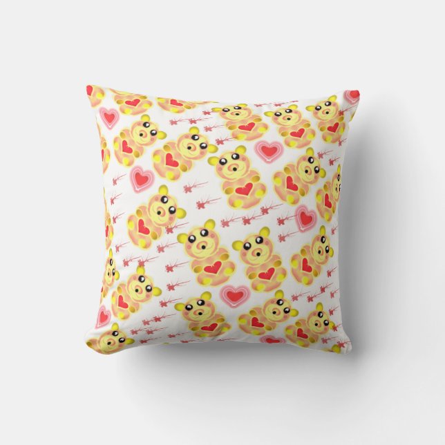 Sweet Heart Bear Nursery Pattern Throw Pillow (Front)