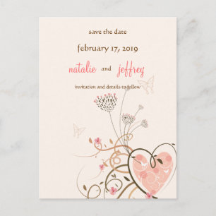 Sweet Heart & Butterfly Swirls Save The Date Card