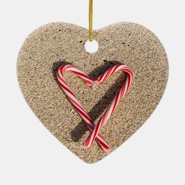Sweet Heart Candy Cane Beach Christmas Ornament (Back)