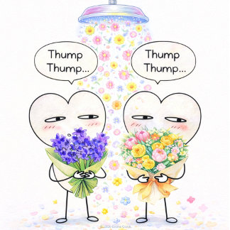 Sweet Heart Couple with Flower Shower Greeting Card