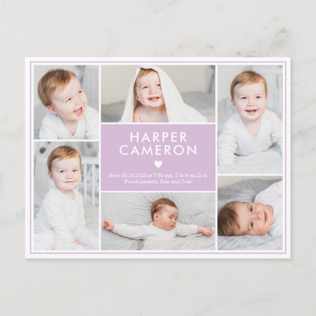 Sweet Heart Editable Colour Birth Announcement Pos Postcard (Front)