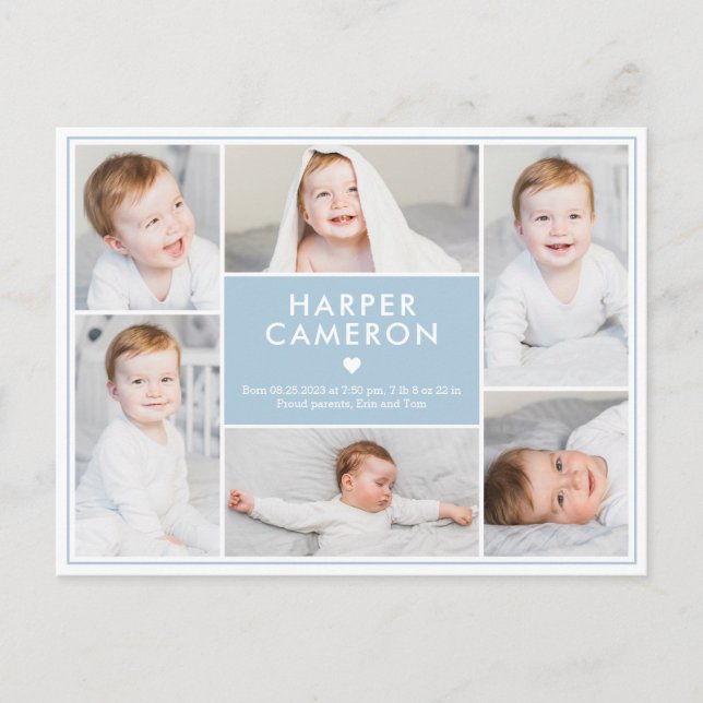 Sweet Heart Editable Colour Birth Announcement Postcard (Front)