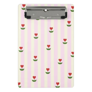 Sweet Heart Flower Pattern – Soft Pink Striped  Mini Clipboard