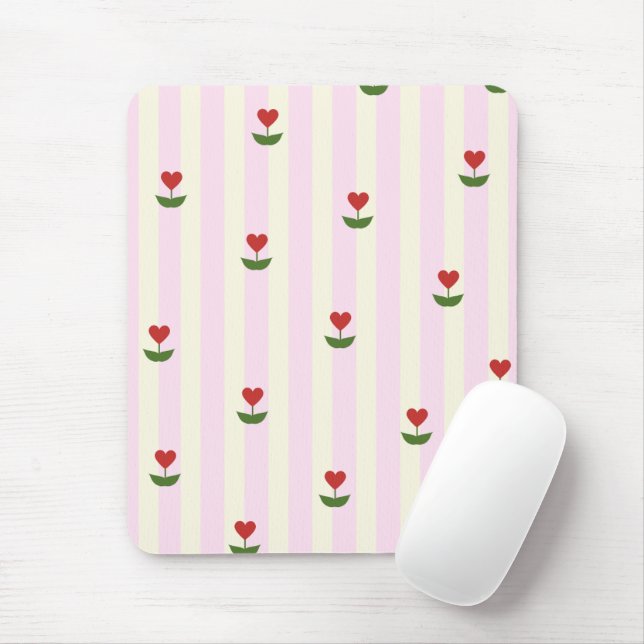 Sweet Heart Flower Pattern – Soft Pink Striped  Mouse Pad (With Mouse)