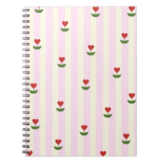 Sweet Heart Flower Pattern – Soft Pink Striped Notebook