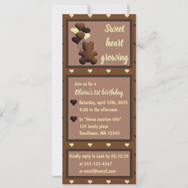 "Sweet heart growing" birthday invitation (Front)