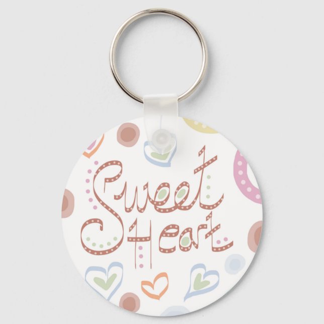 Sweet Heart. Pastel colourful text and print. Keychain (Front)