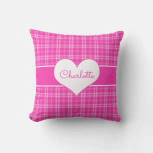 Sweet Heart Pink Plaid Monogram Throw Pillow