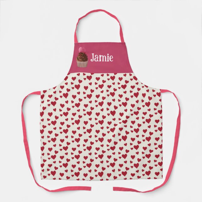 Sweet Heart Red Pink Happy Custom Cupcake Apron (Front)