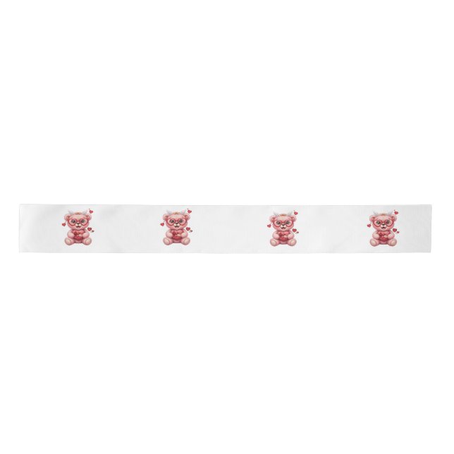 Sweet Heart Teddy Bear Pink Baby Shower  Satin Ribbon (Front)