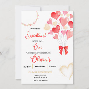 Sweet heart Valentine First Birthday Party Invitation