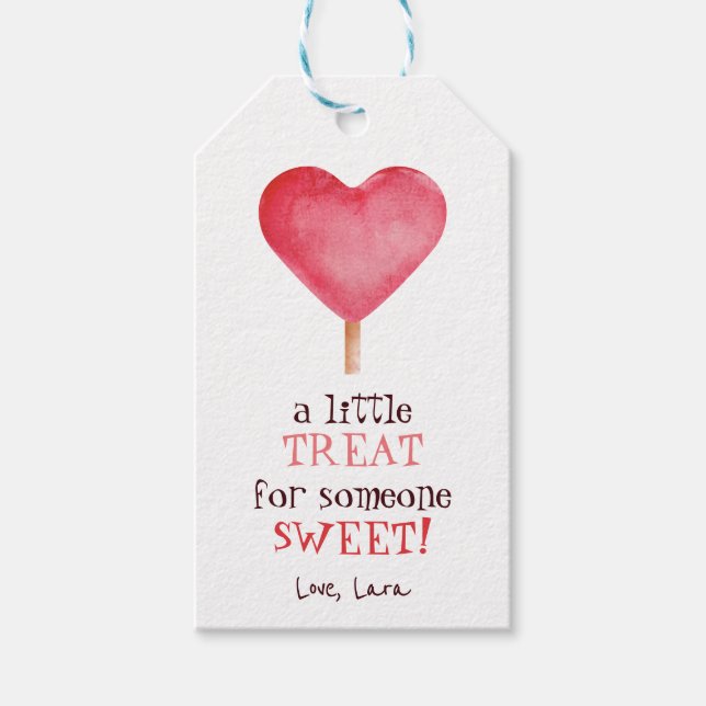 Sweet heart watercolour Valentine Treat Favour Tag (Front)