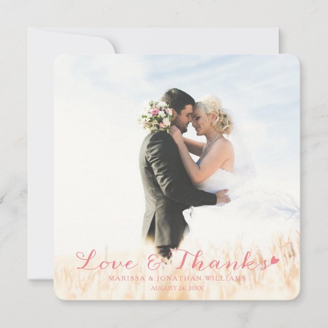 Sweet Heart Wedding Thank You Flat Card | PINK (Front)