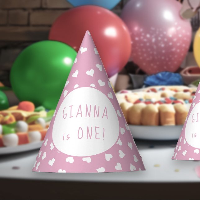 Sweet Hearts Any Age Pink Birthday Party Hat (Party Hats - from my Car and Balloons Valentine Birthday Collection)