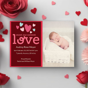 Sweet Hearts Baby Photo Birth Announcement Card