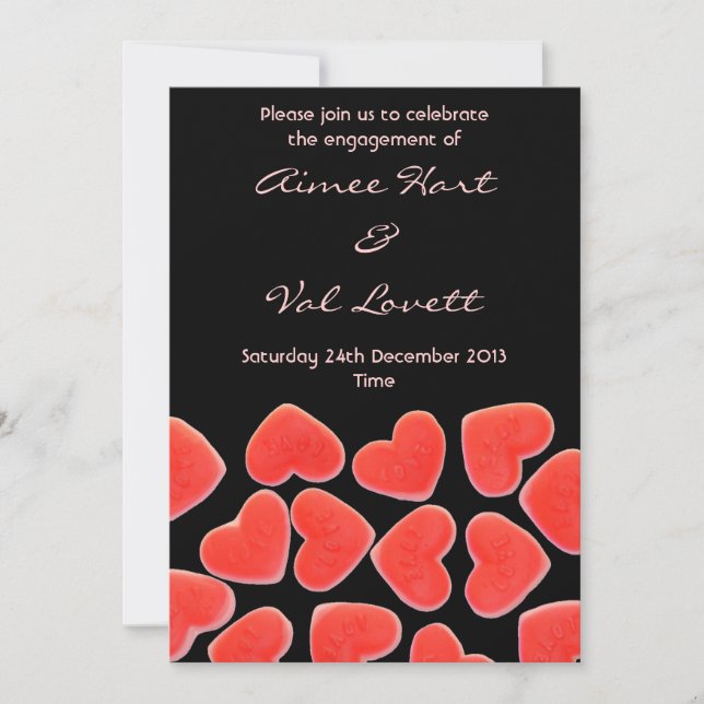 Sweet Hearts Black 'fiançailles' invitation (Devant)