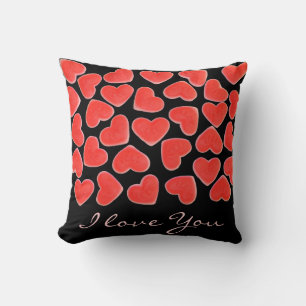 Sweet Hearts Black 'I love You' script square Throw Pillow