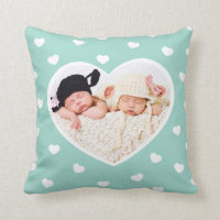 Sweet Hearts Custom Photo Pillow / Mint