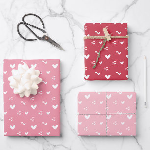 Sweet Hearts Pattern Red and Pink Wrapping Paper Sheet