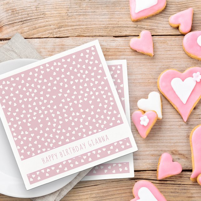 Sweet Hearts Personalized Pink Birthday Party Napkin (Party Napkins - from my Car and Balloons Valentine Birthday Collection)