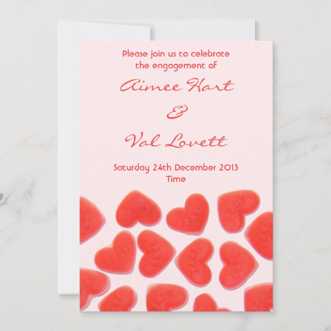 Sweet Hearts Pink 'engagement party' invitation (Front)