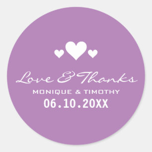 Sweet Hearts Soft Purple Wedding Thank You Classic Round Sticker