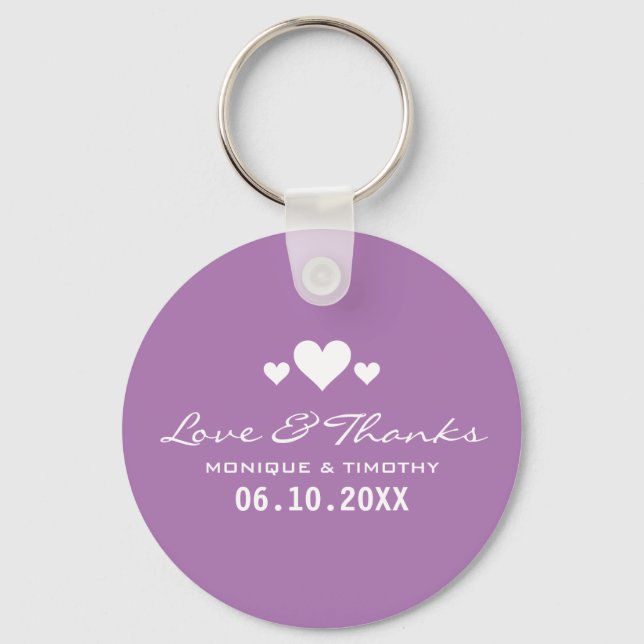 Sweet Hearts Soft Purple Wedding Thank You Keychain (Front)