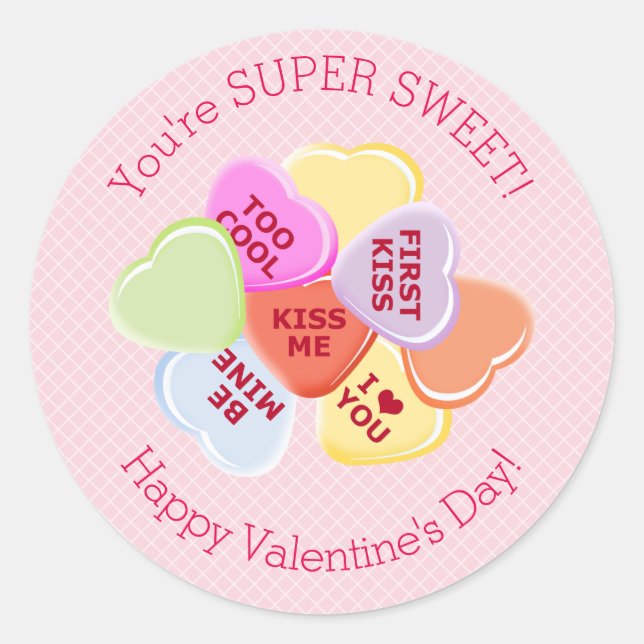 Sweet Hearts Valentines Candy Classic Round Sticker (Front)
