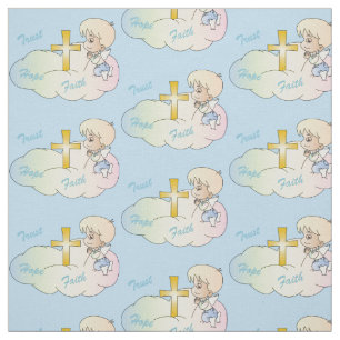 Sweet Heaven Praying Angel Baby Boy Fabric